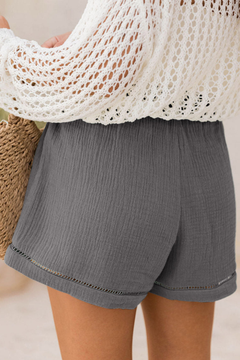 Blue Cotton Gauze Paperbag Shorts