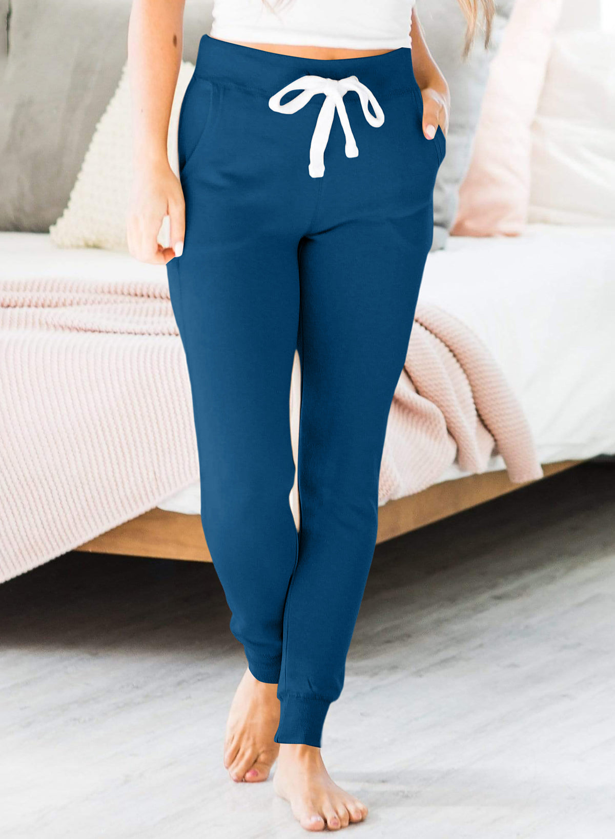 Dark Brown Drawstring Elastic Waistband Pocketed Joggers