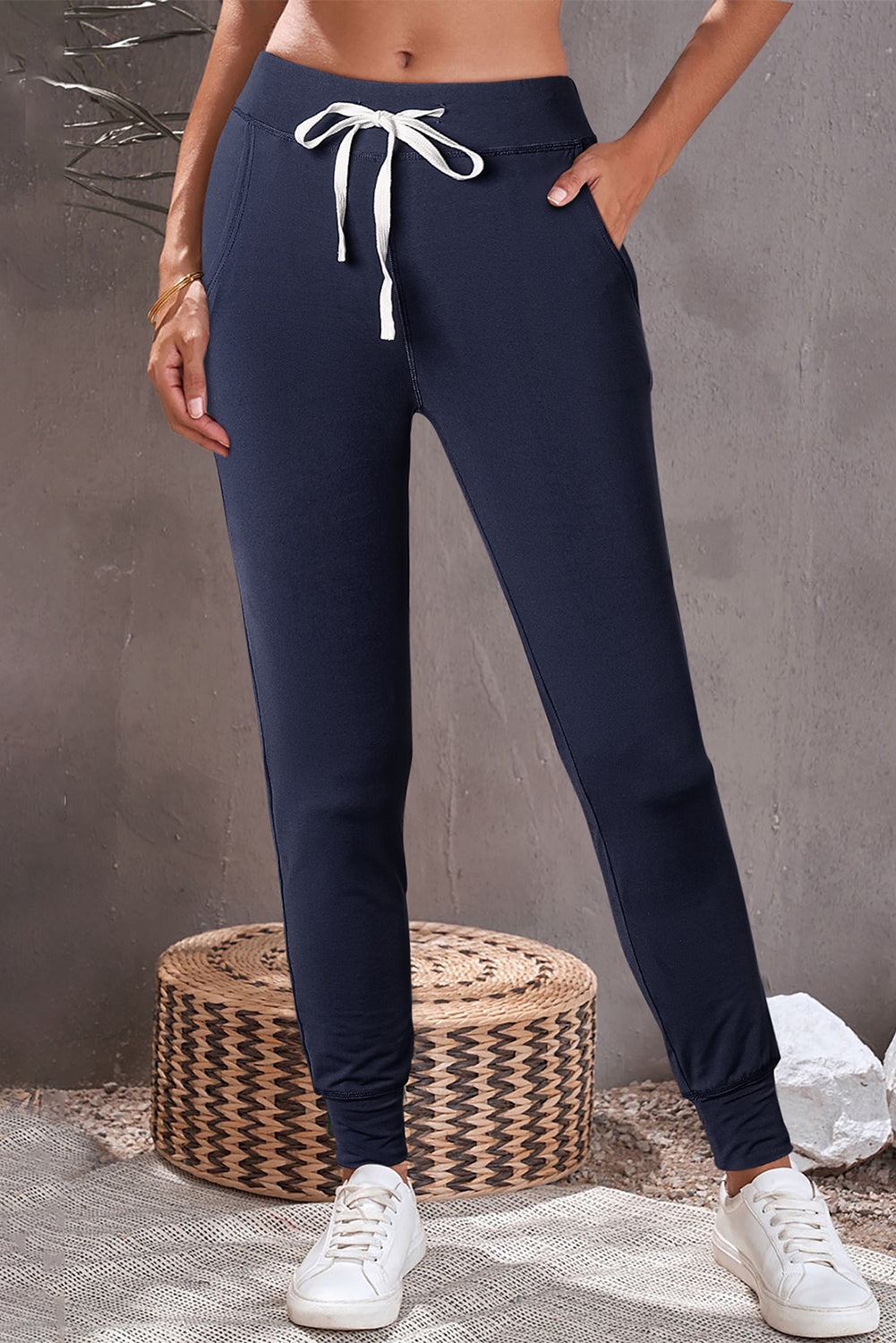 Dark Brown Drawstring Elastic Waistband Pocketed Joggers
