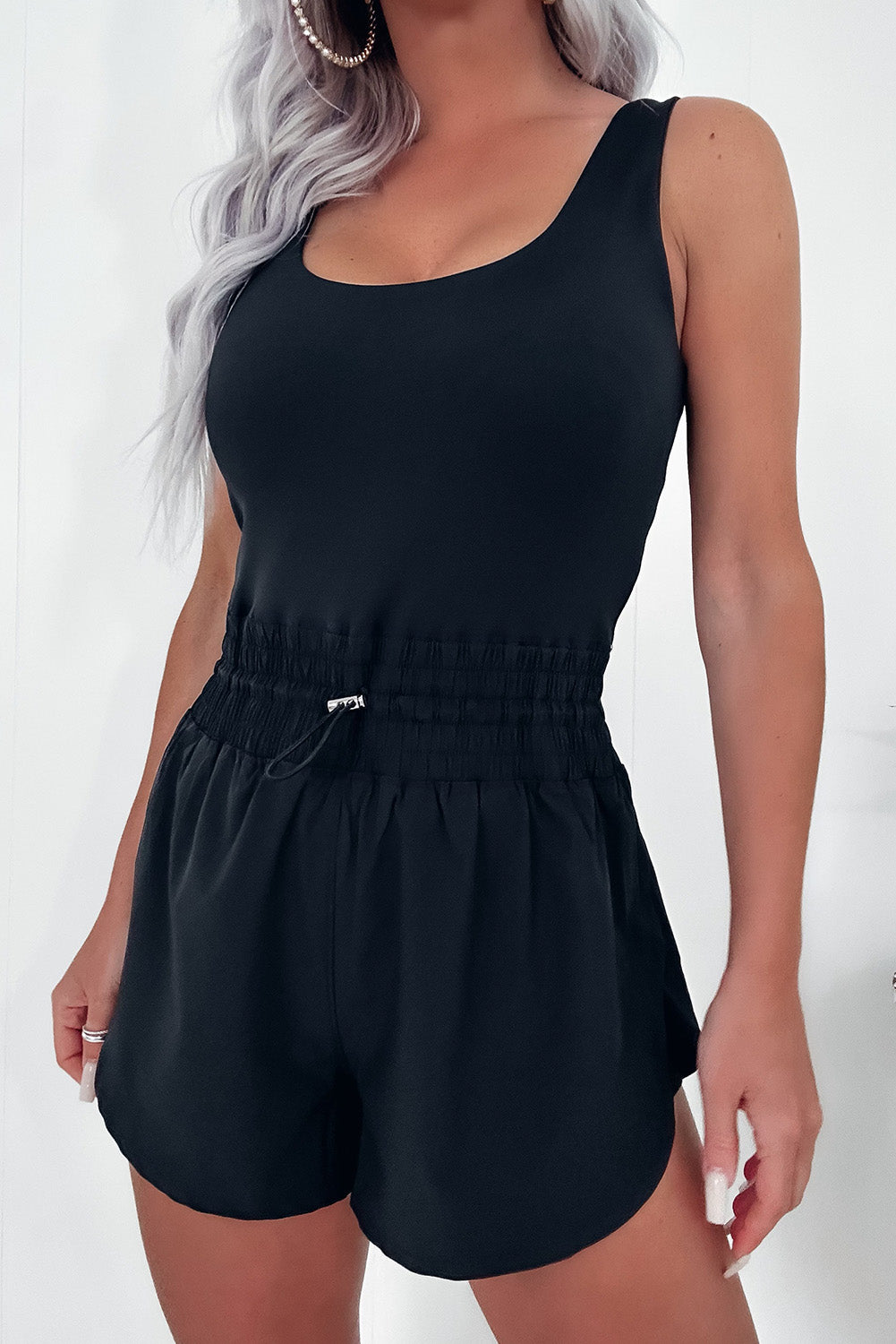 Sachet Pink Plain Sleeveless Loop Drawstring Cinched Waist Romper