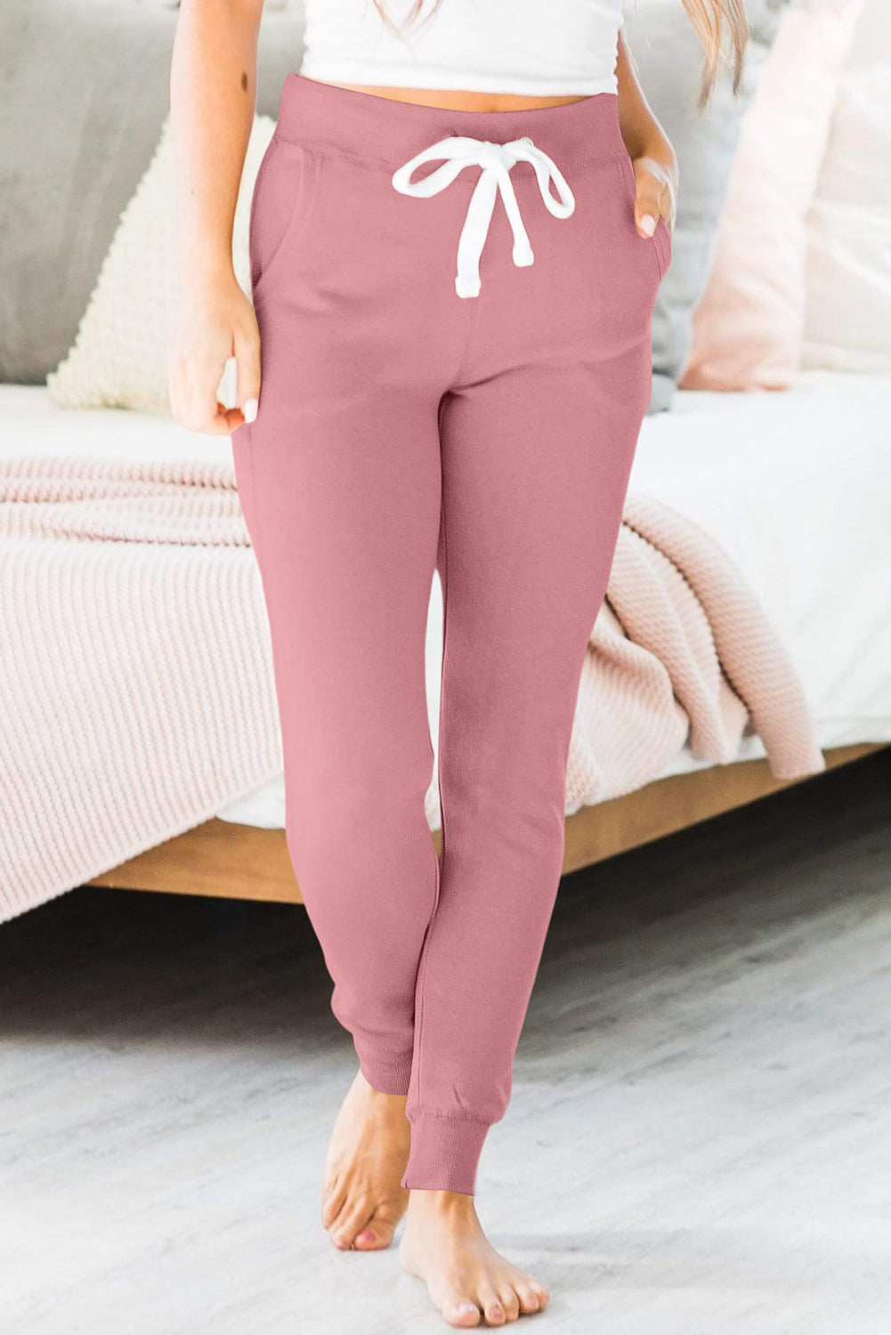 Dark Brown Drawstring Elastic Waistband Pocketed Joggers