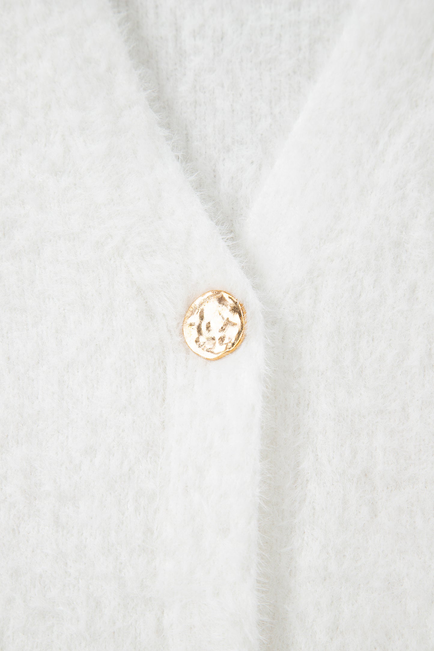 White Fuzzy Buttoned Front Midi Solid Cardigan