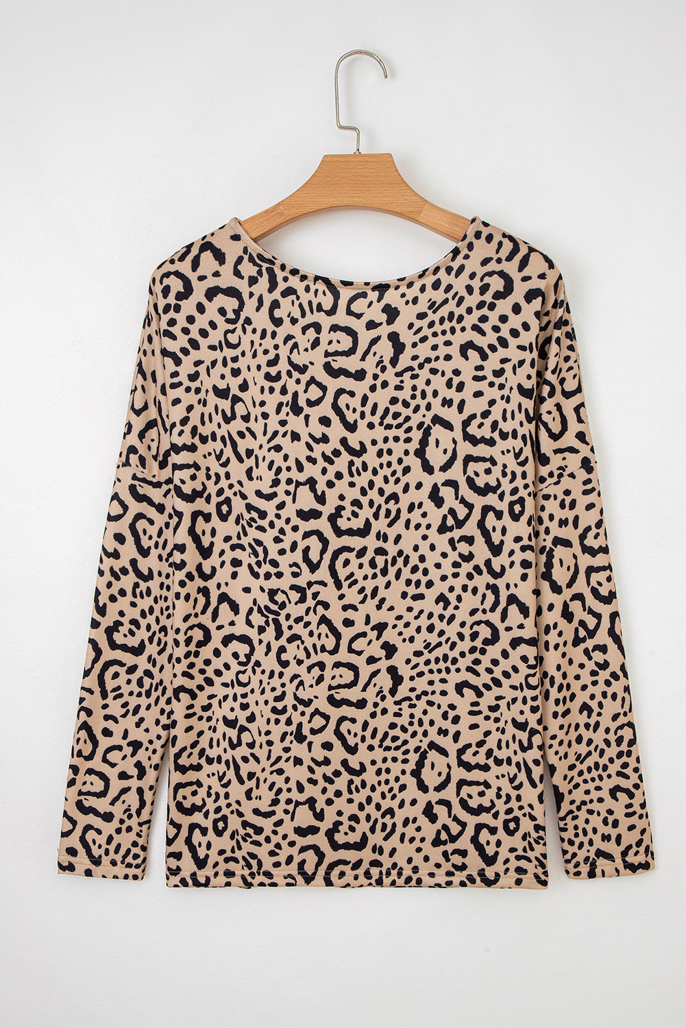 Khaki Leopard Print Long Batwing Sleeve Loose Top