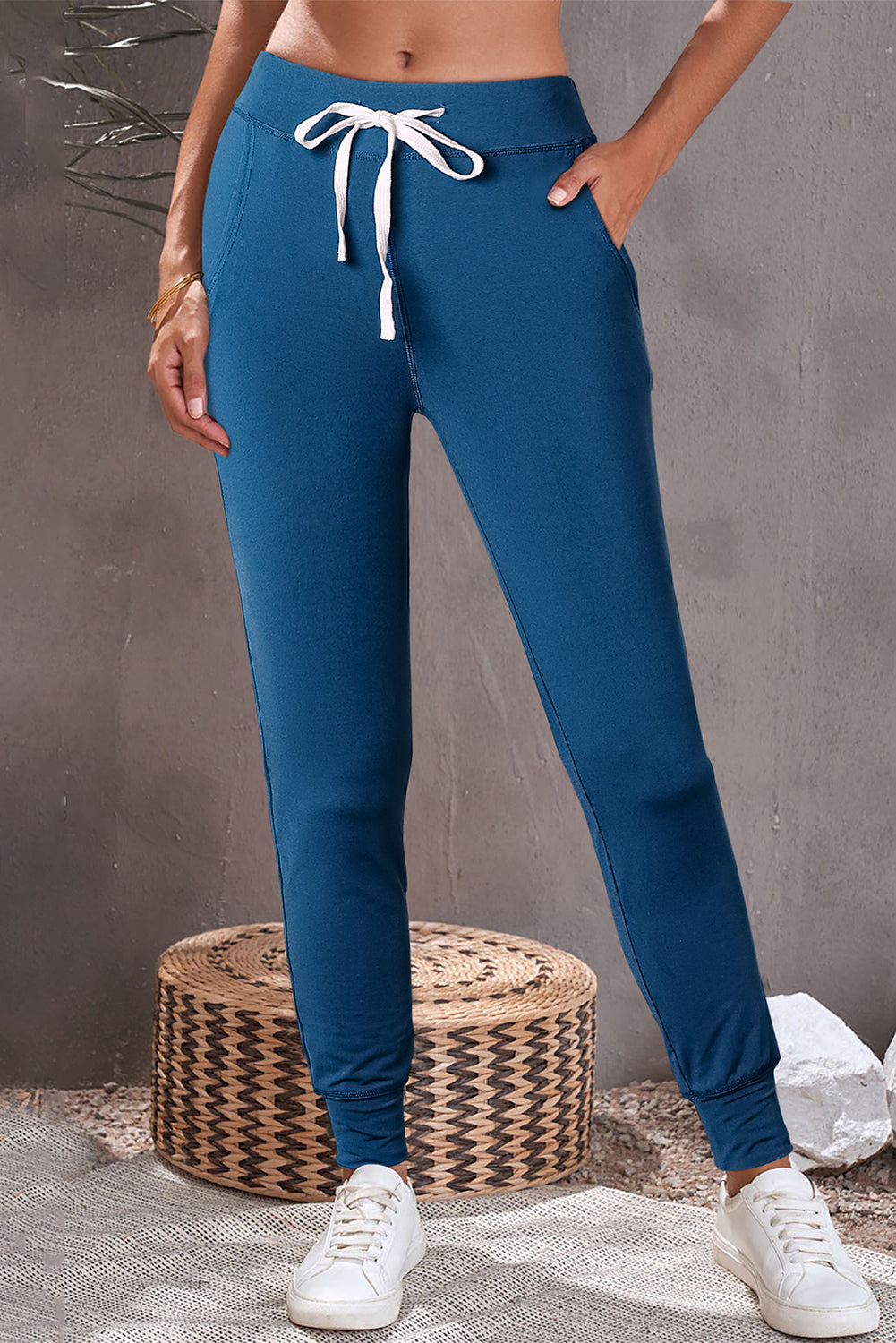 Dark Brown Drawstring Elastic Waistband Pocketed Joggers