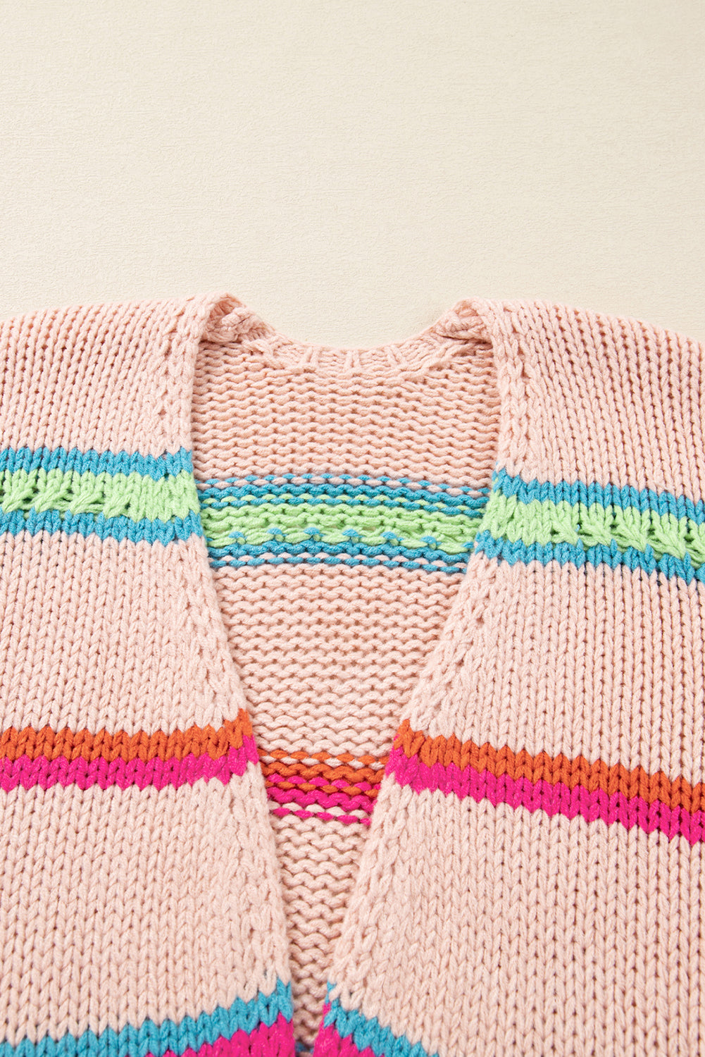 Multicolour Open Front Striped Pattern Knit Oversize Cardigan